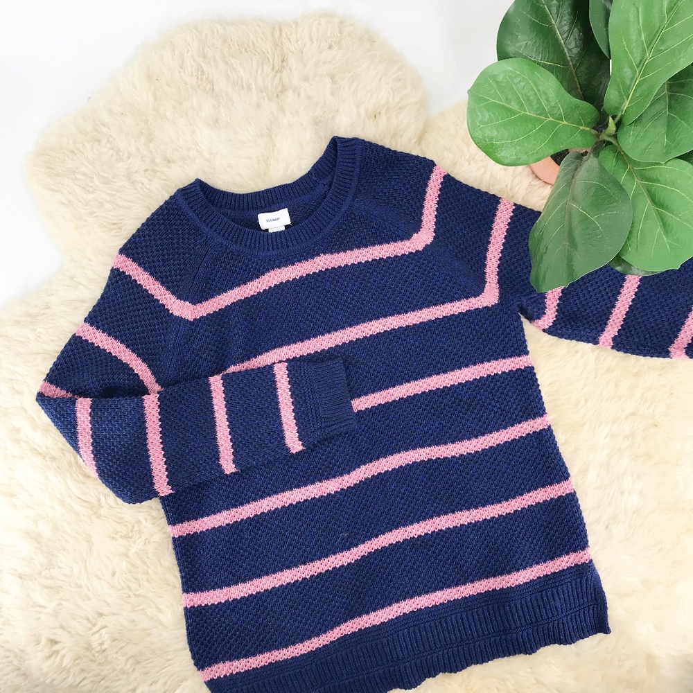 Old Navy Large Sweater Navy and Pink Stripes